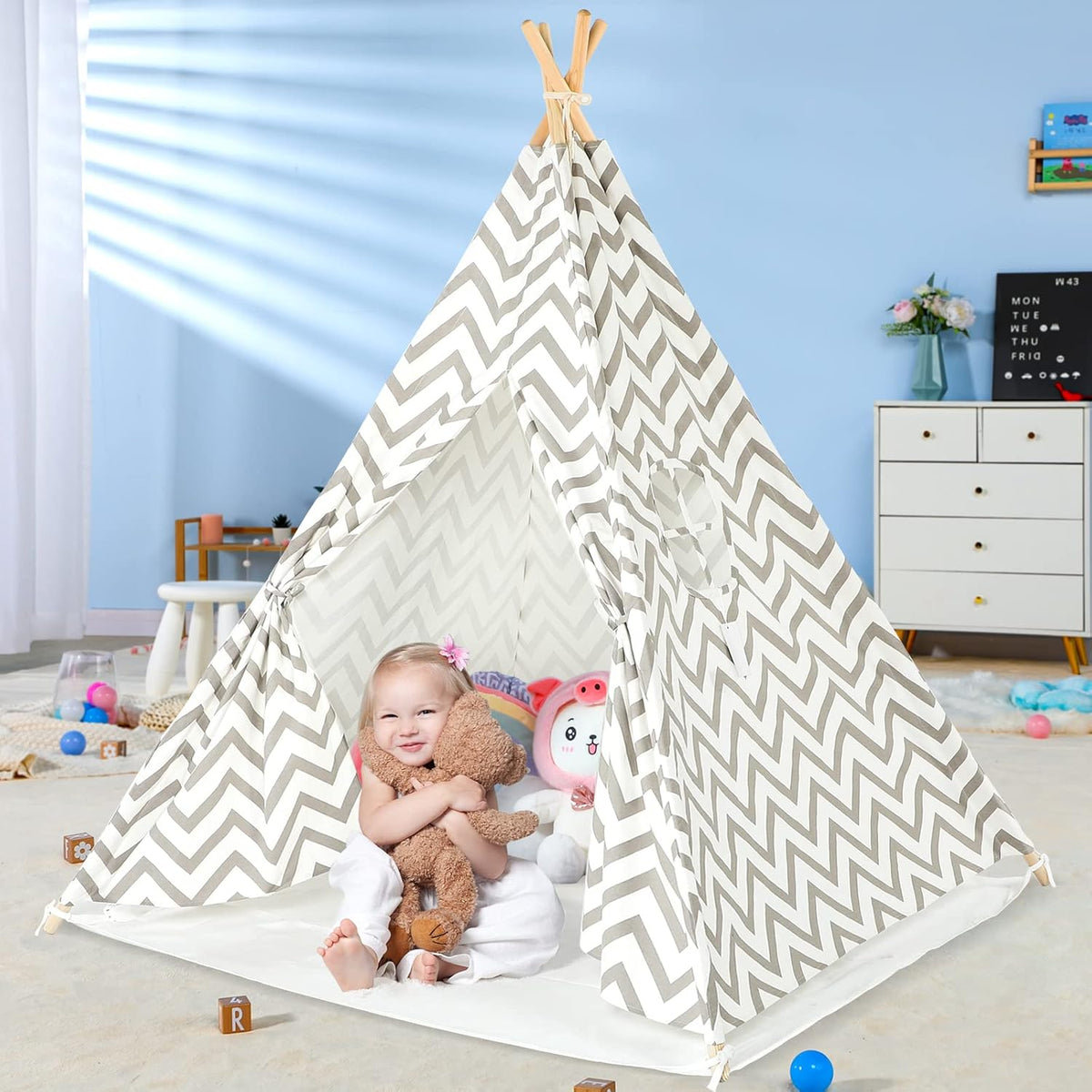 Kids Teepee Play Tent with Carry Case and Two Windows P94585