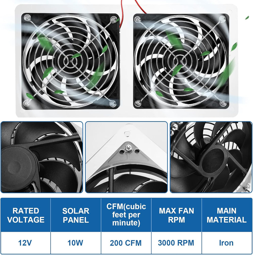 10W 12V Solar Powered Dual Fan Waterproof Exhaust Fan with Cable I30373