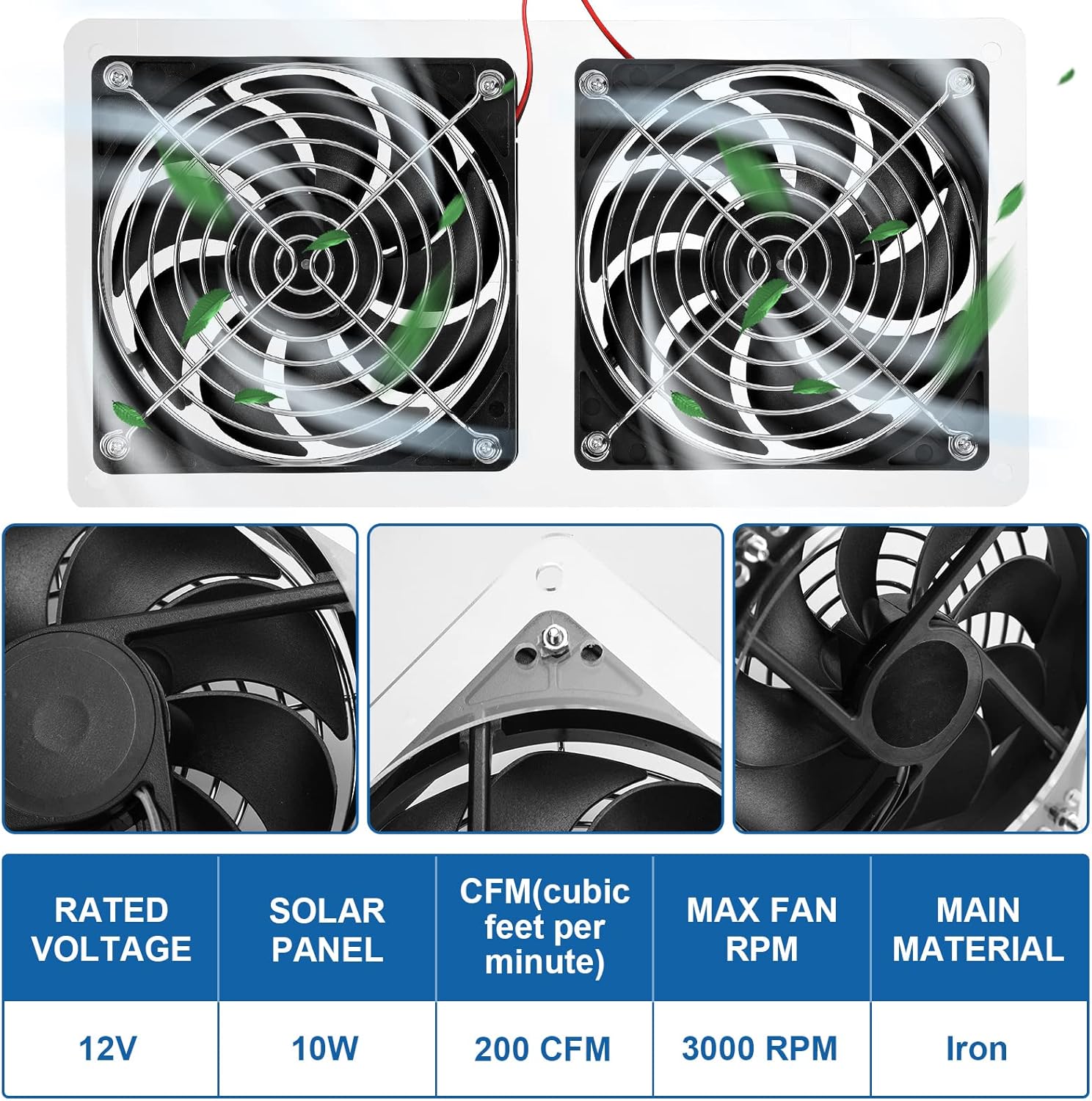 10W 12V Solar Powered Dual Fan Waterproof Exhaust Fan with Cable I30373