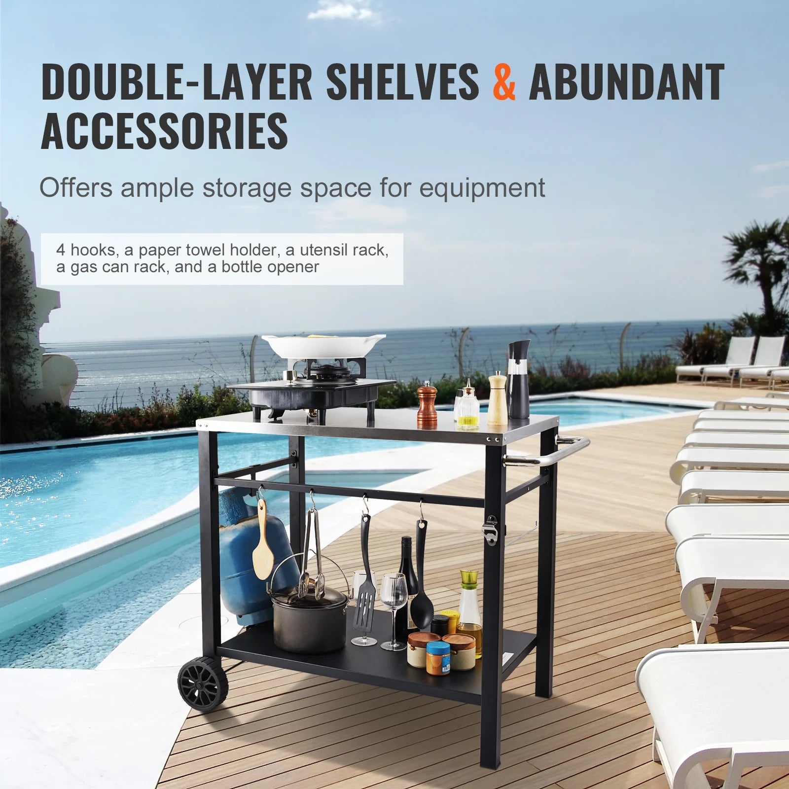 Outdoor Grill Dining Cart with Stainless Steel Table Top R400441