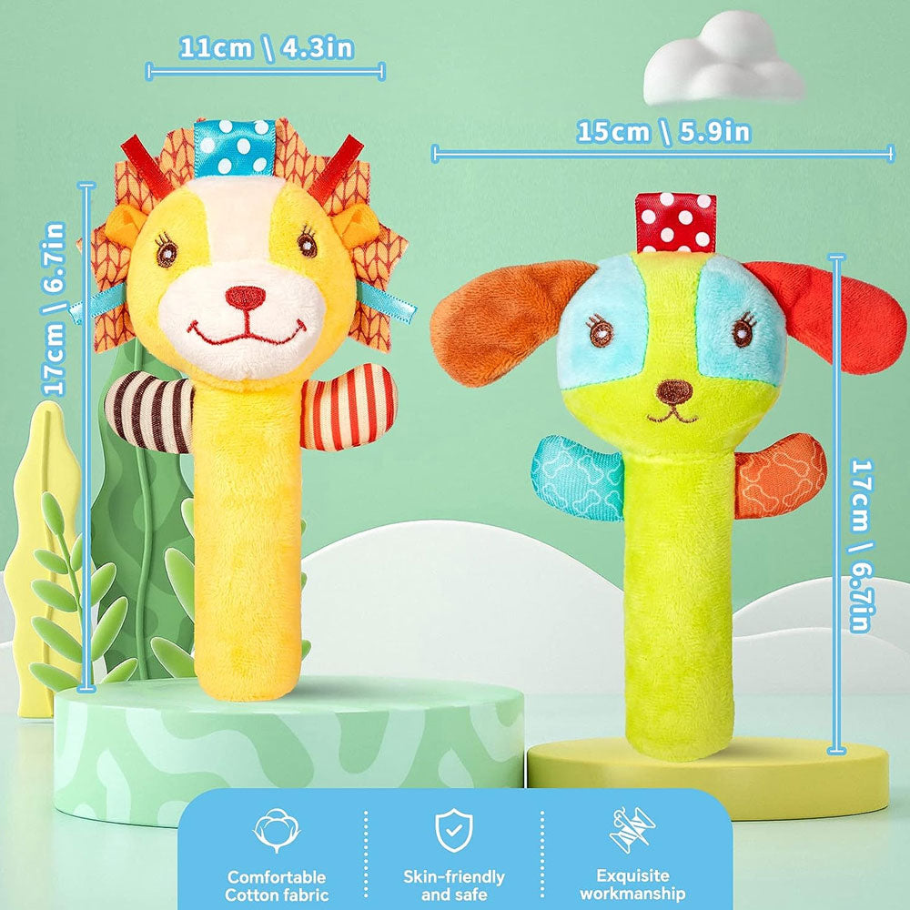 3 Pack Baby Rattles Soft Sensory Toys Stuffed Animals Hand Grip Set A2472