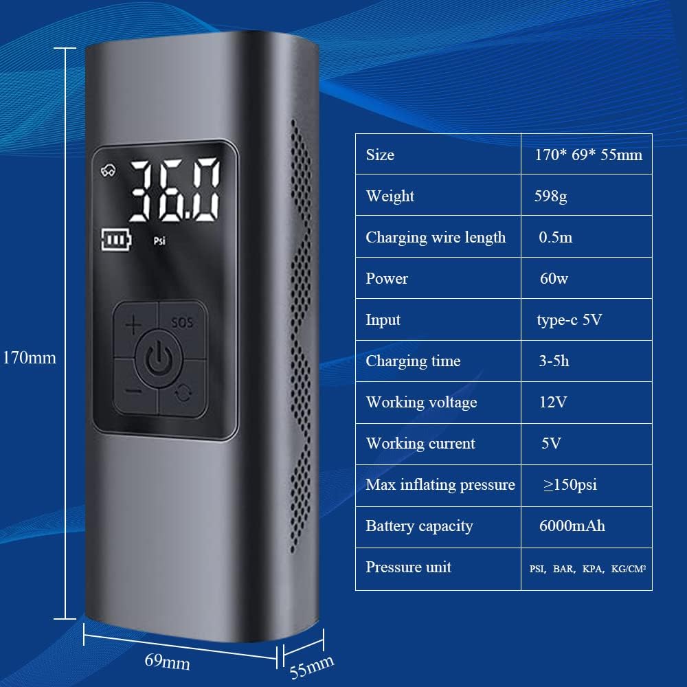 Portable 150PSI Tire Inflator with LCD Screen and LED Light H888983