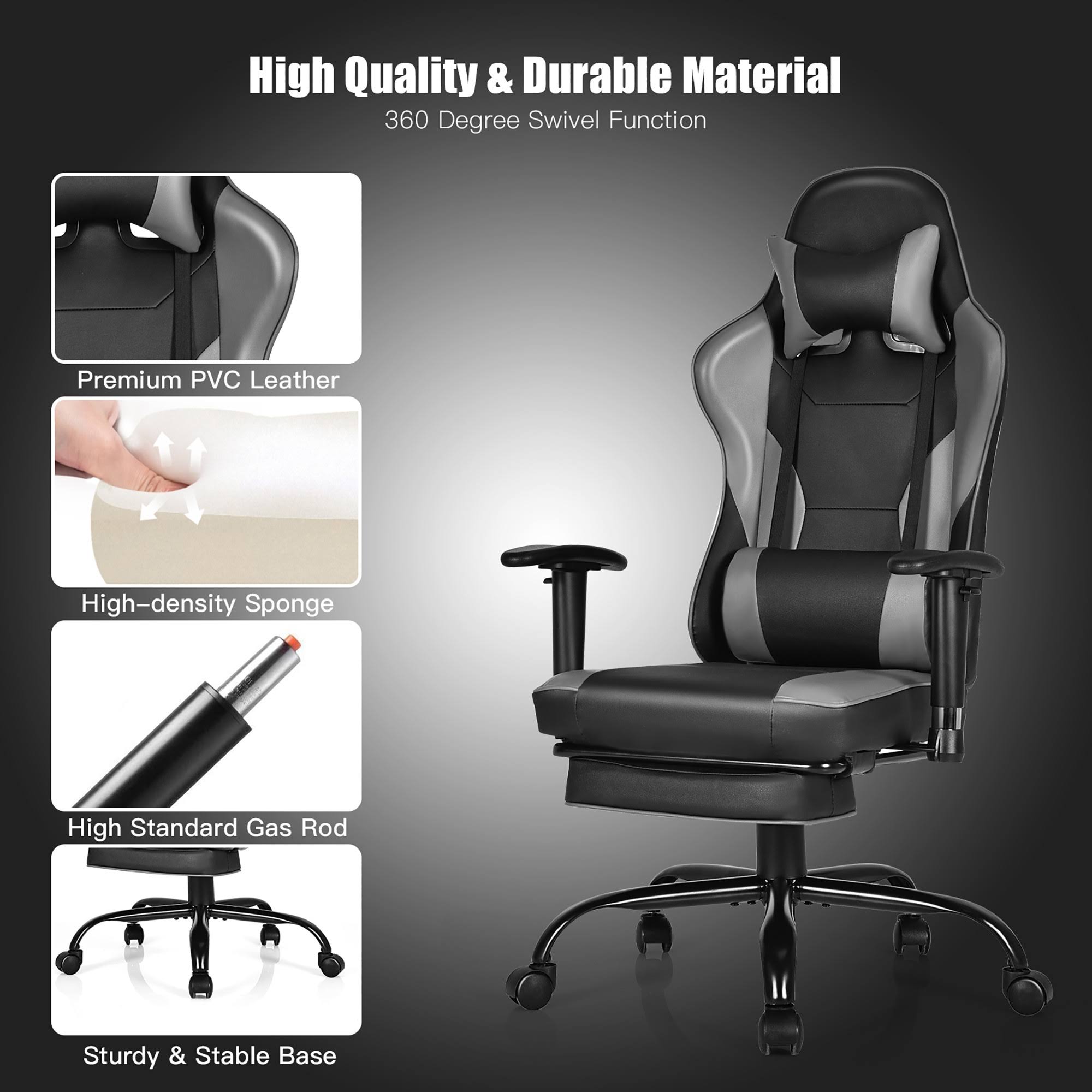 Black Gaming High Back Office Chair with Footrest Y97903
