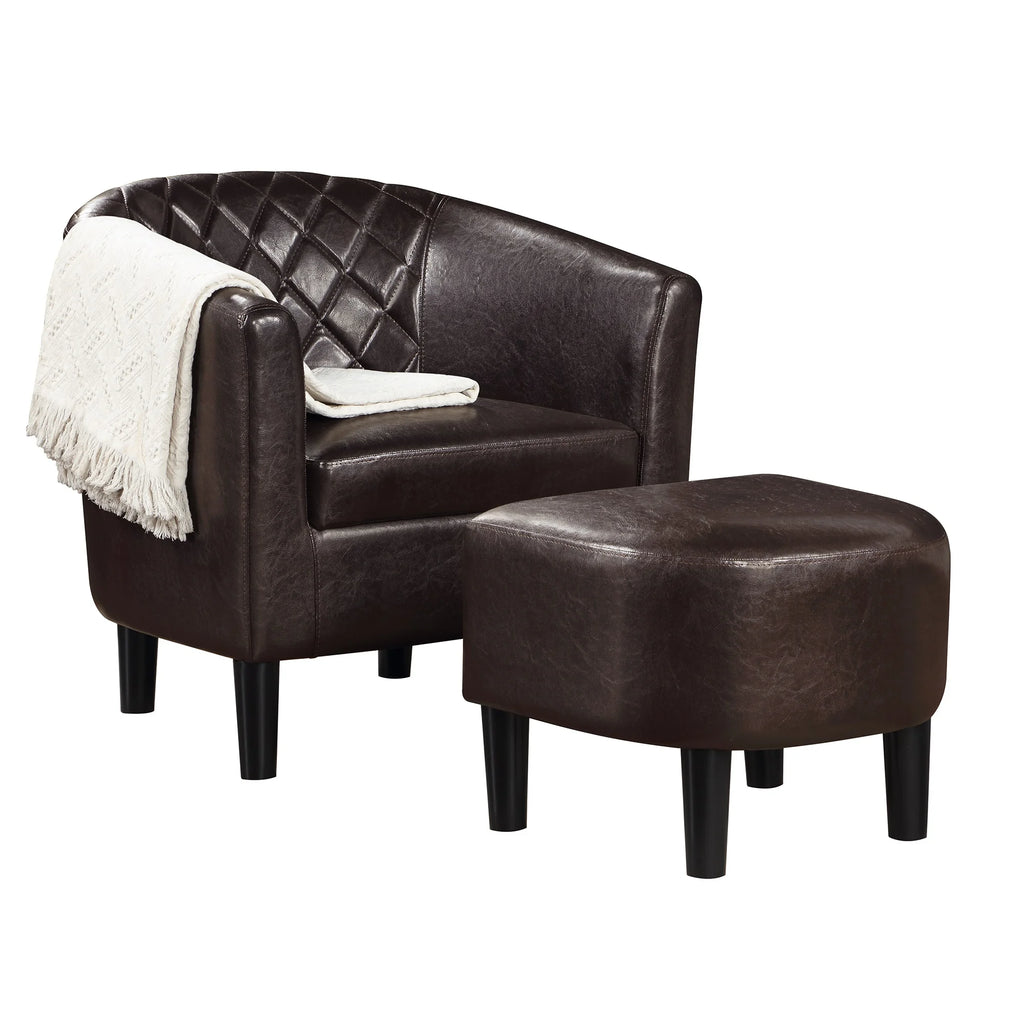 Espresso Faux Leather Accent Chair with Ottoman C106