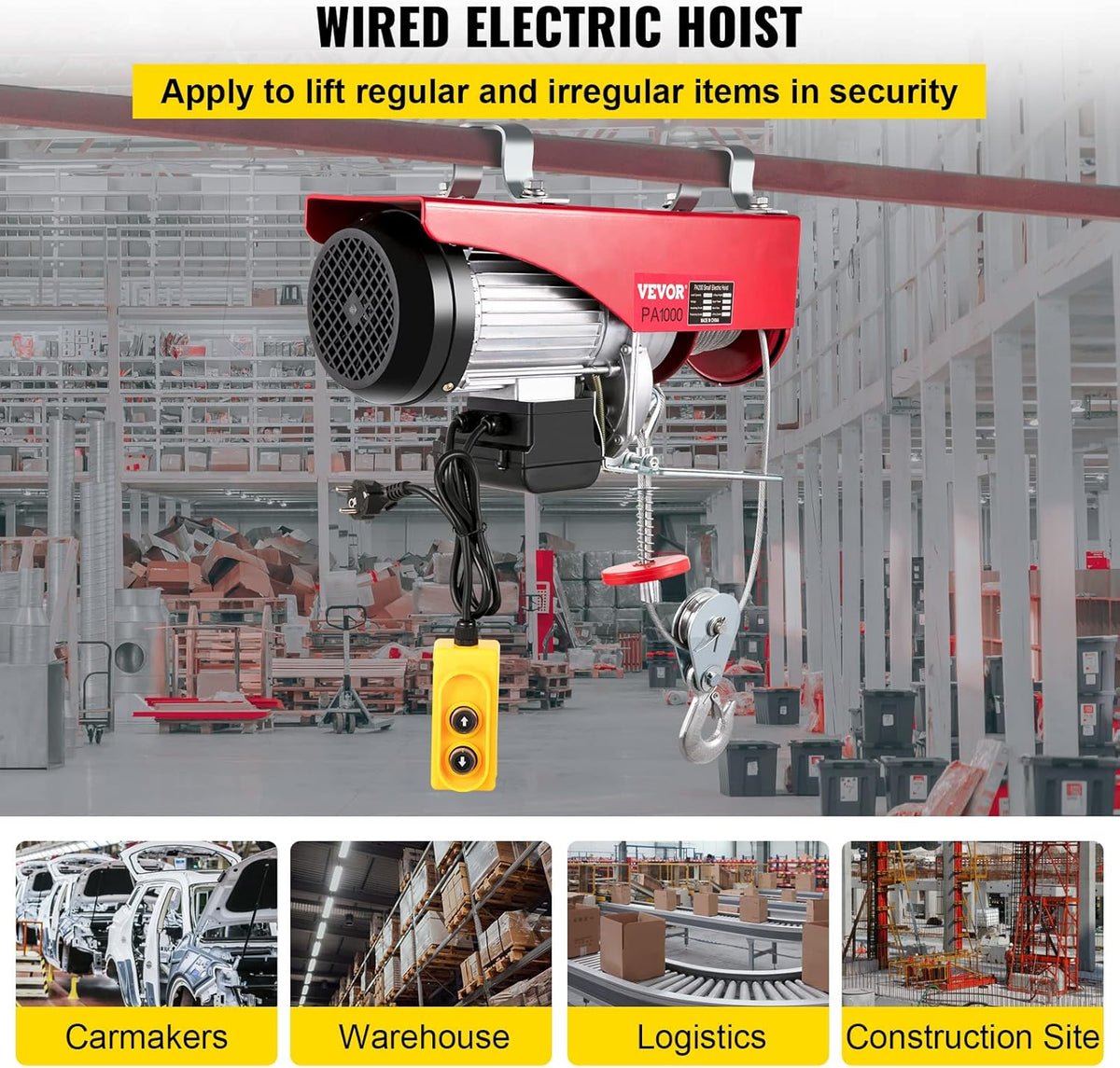 2200 lb Electric Hoist with Remote Control, 110V Red Y649421