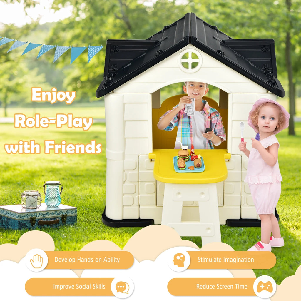 Yellow Playhouse Games Cottage with 7 PCS Toy Set and Waterproof Cover Y276112