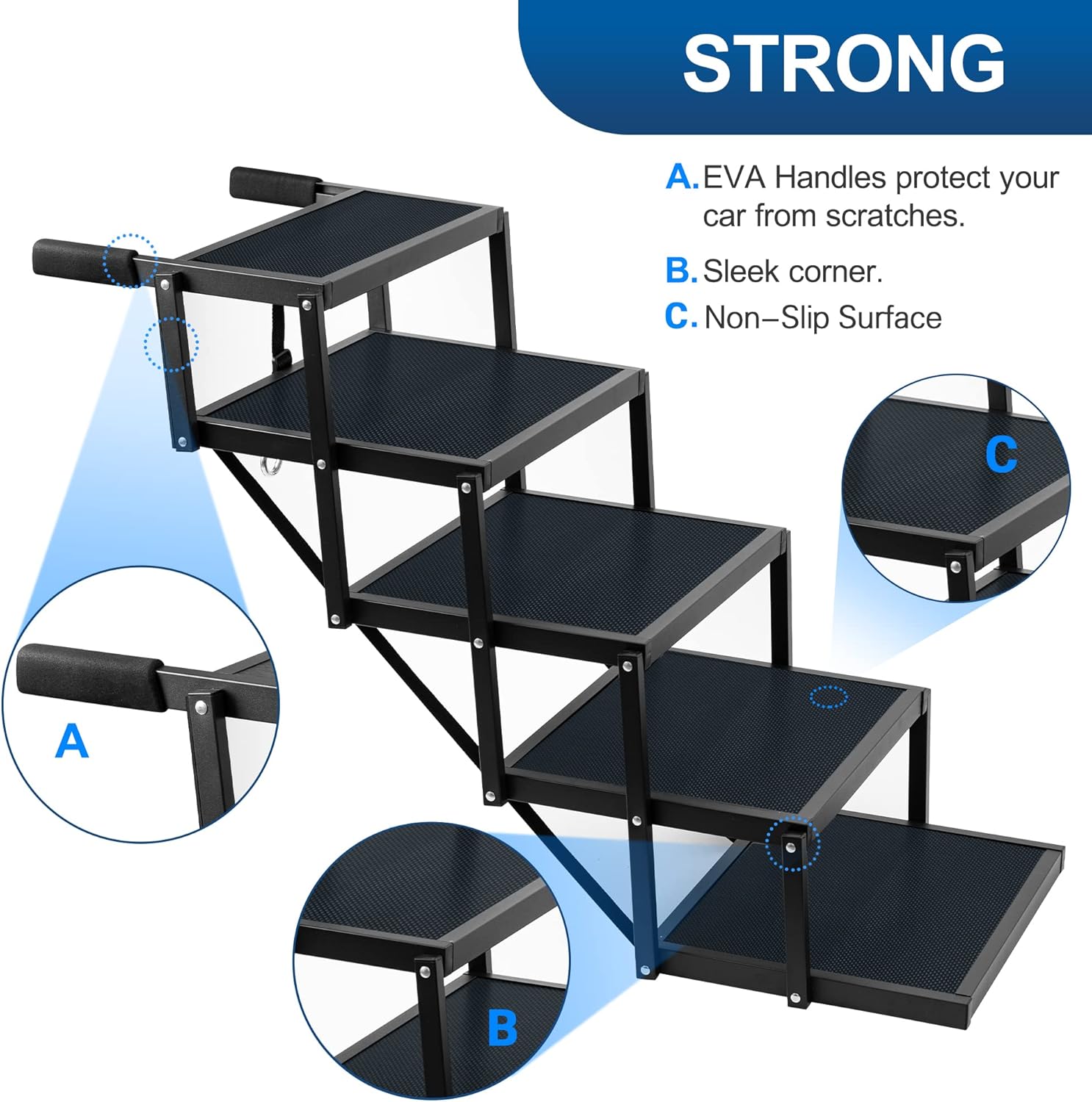 Foldable Aluminum 5 Step Dog Stairs with Nonslip Surface, Pack of 2 J418