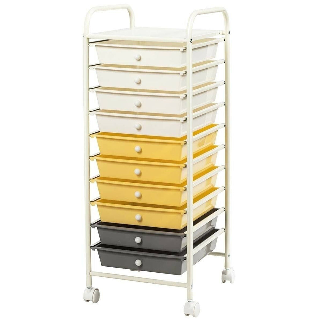 Yellow 10 Drawer Rolling Storage Cart Y408