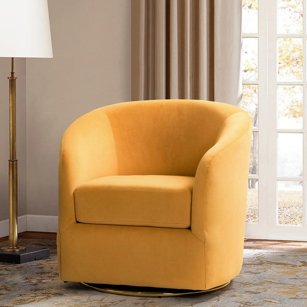 Mustard Velvet Swivel Barrel Chair with Wood Frame and Metal Base G38806