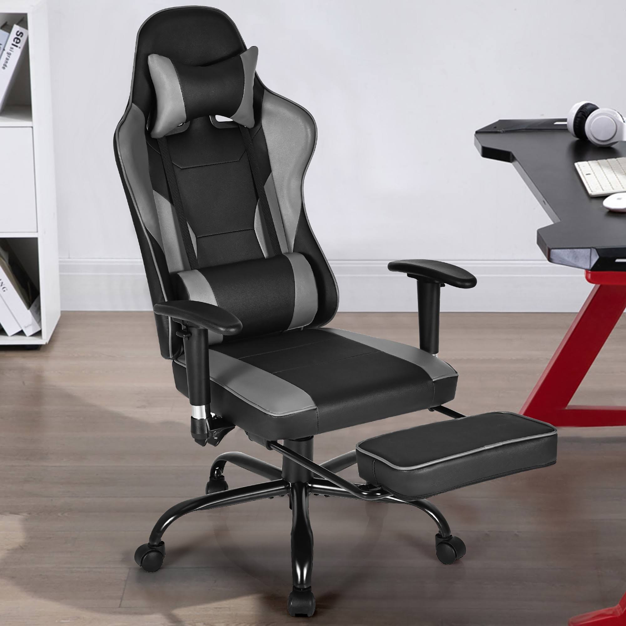 Black Gaming High Back Office Chair with Footrest Y97903