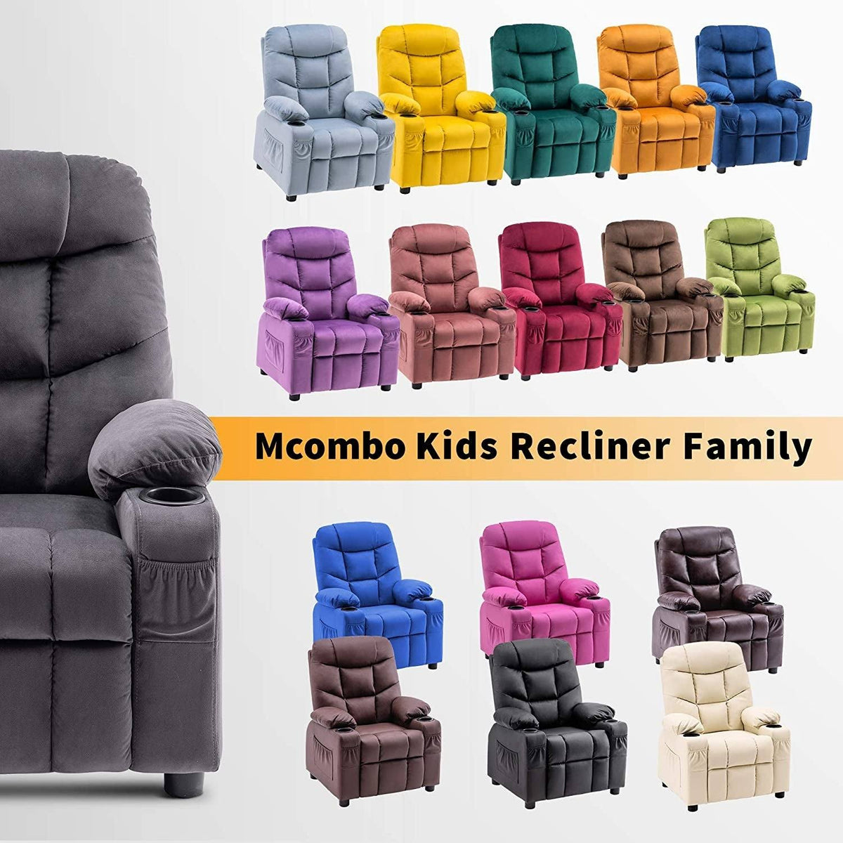 Velvet Recliner Chair with Cup Holders D899450