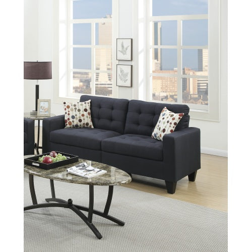 2pc Black Polyfiber Tufted Sofa Loveseat Set E335