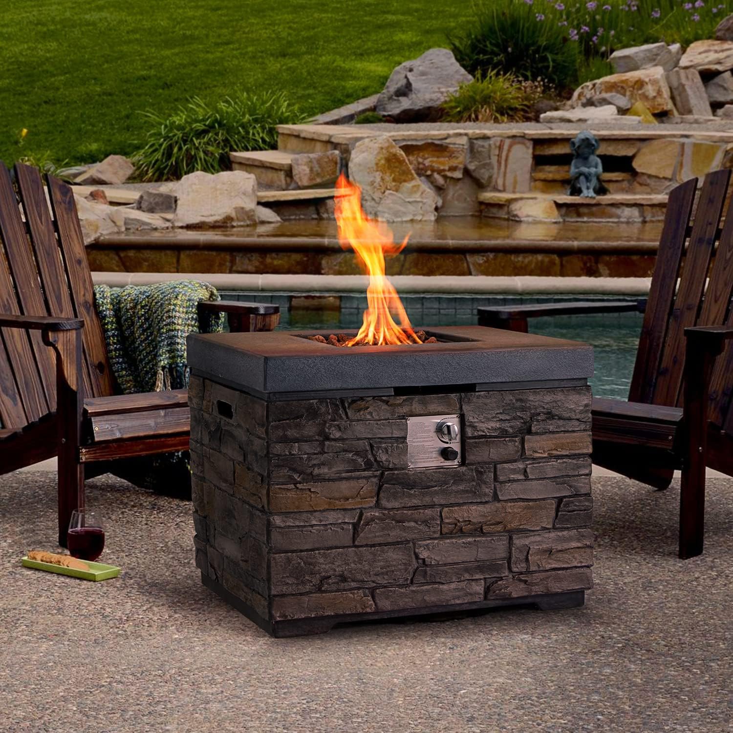 32 Propane Fire Pit Table with Lava Rocks and Rain Cover O996