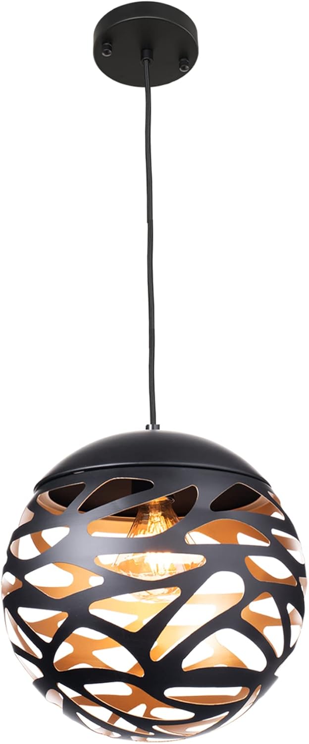 Matte Black Metal Pendant Light with Bulb Included X23756