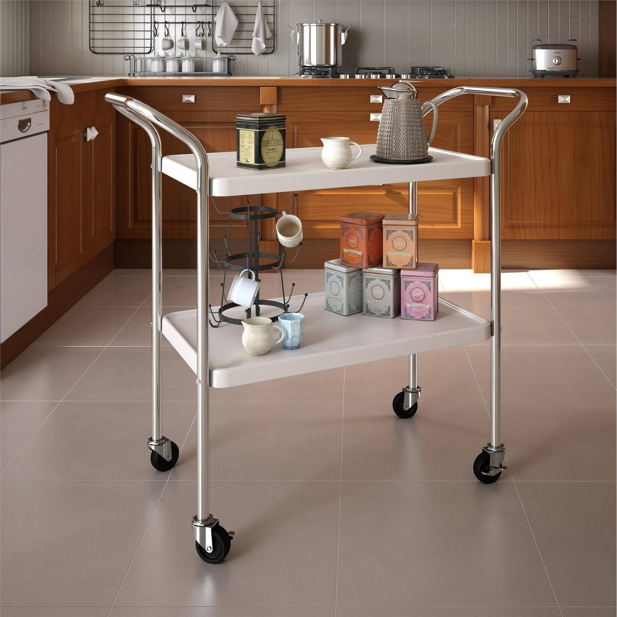 White 2 Tier Serving Cart M123