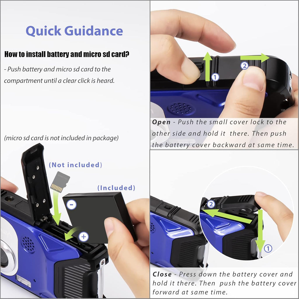 Waterproof Digital Camera Full HD 1080P 16 MP Underwater Camcorder with Rechargeable Battery (Blue-2) Pack of 2 R877250