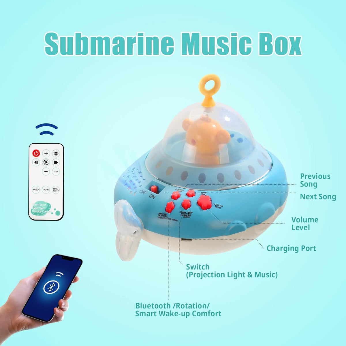 Rechargeable Musical Crib Mobile with Star Projector and Remote Control R272929