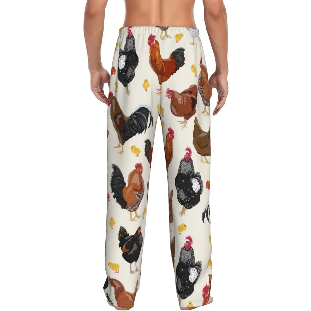 Men's Roosters And Chickens Pajama Pants with Drawstring and Pockets H565