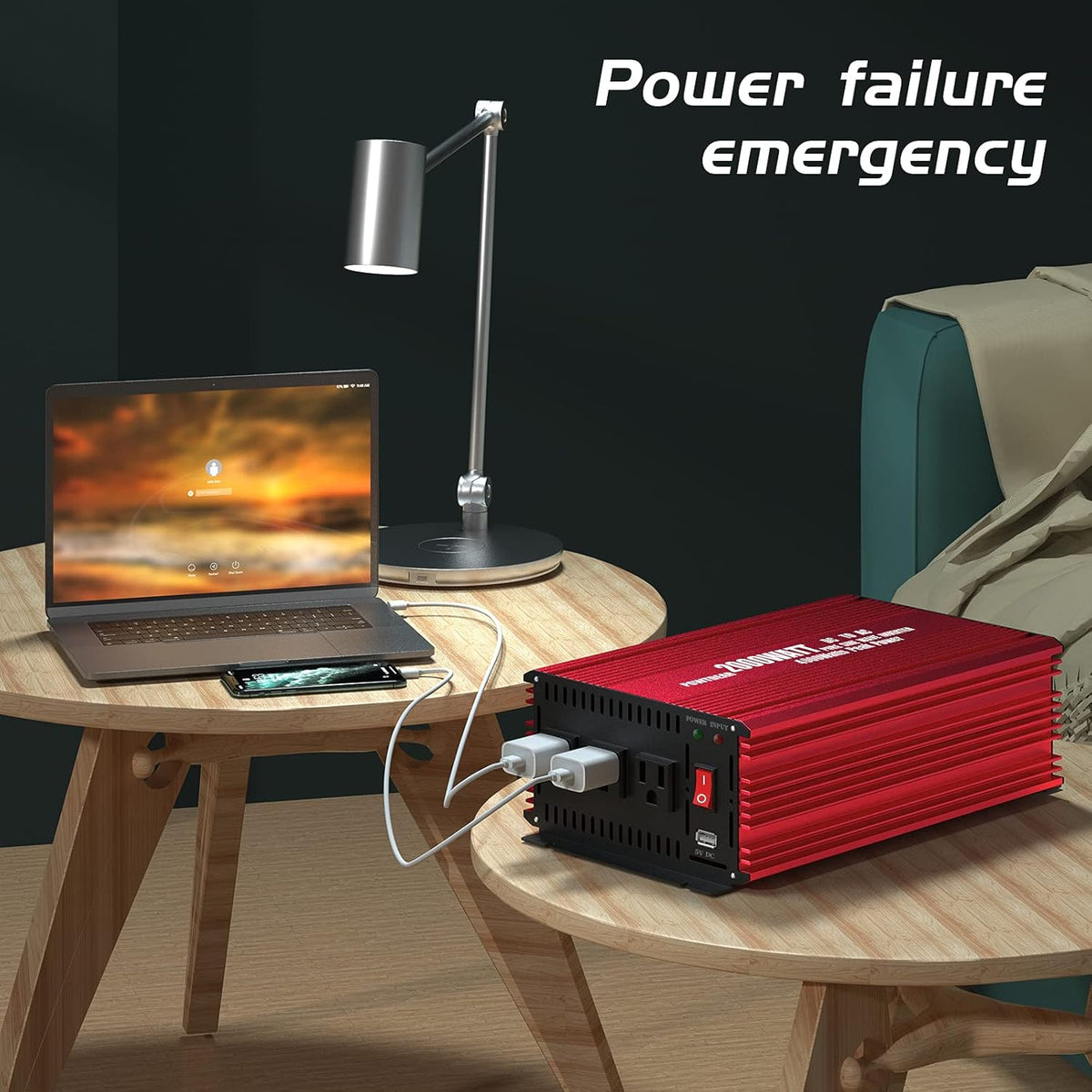 2000 Watt Power Inverter with 2.4A USB Ports 3 AC Outlets W966