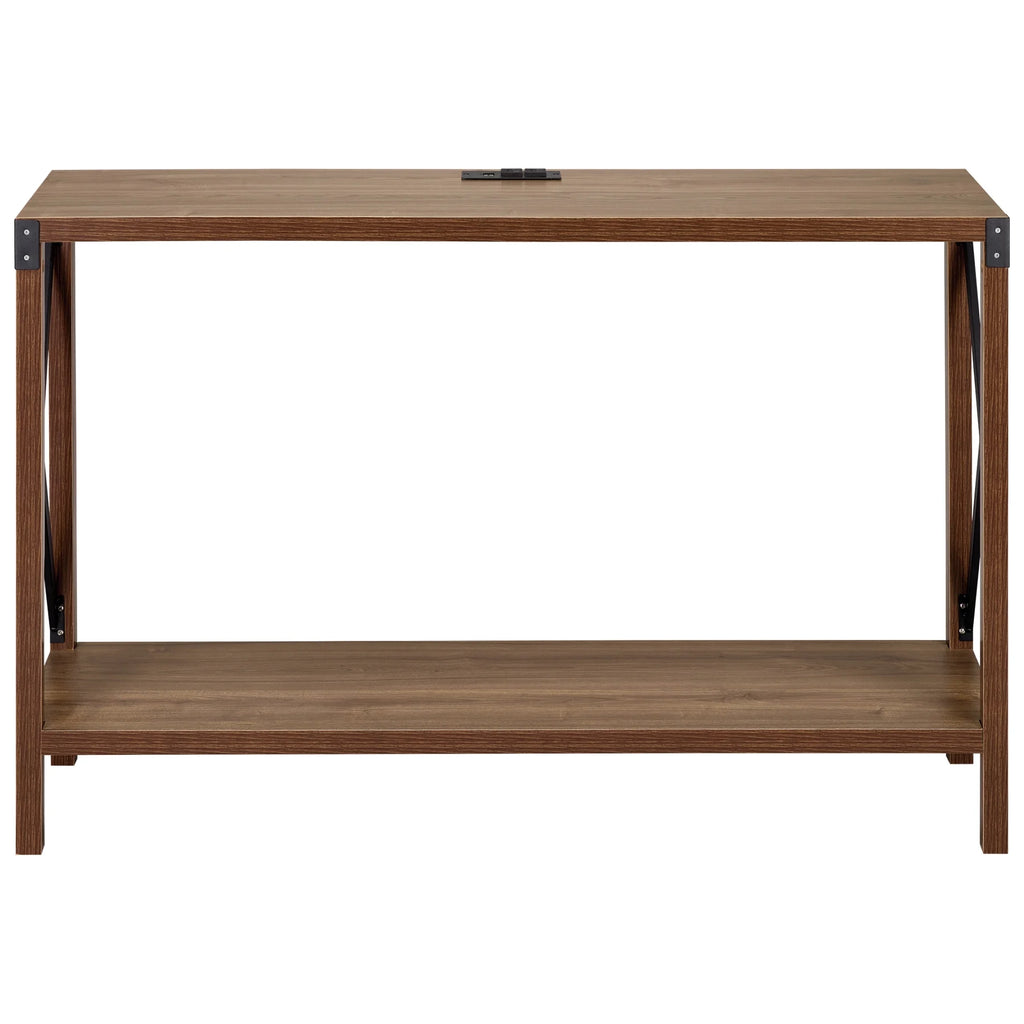 Walnut Wood Console Table with AC Power and USB Charging Ports N8943
