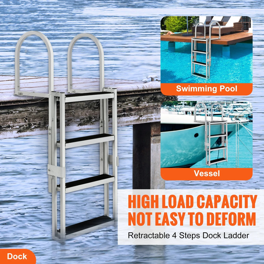 Aluminum Dock Ladder 55.1-67.1in Height Adjustable 4 Step Q1223