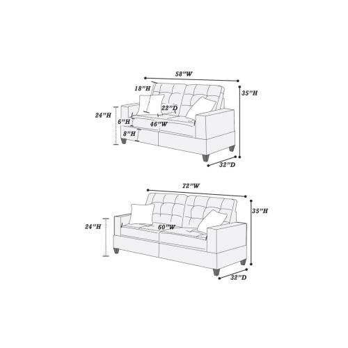 2pc Black Polyfiber Tufted Sofa Loveseat Set E335
