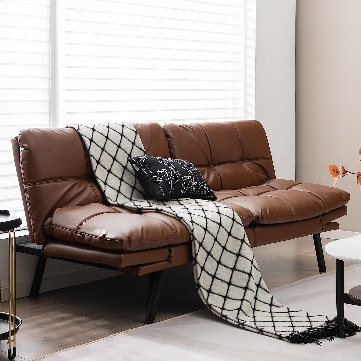 Brown Memory Foam Futon Sofa Bed with Adjustable Backrest I240668