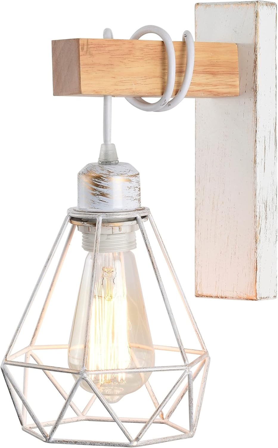 White Wood Wall Sconce 1 Light Cage Wall Lamp F10668