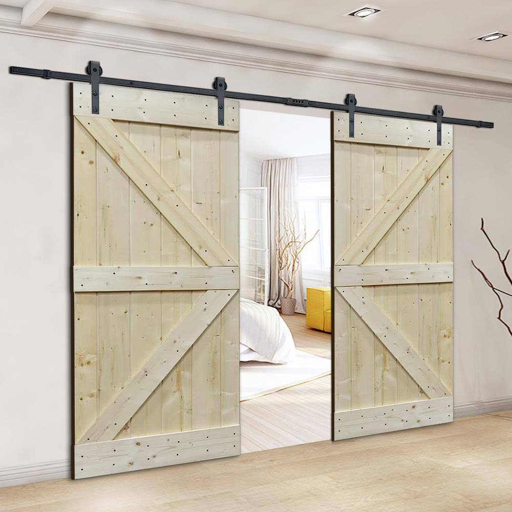 Unfinished Solid Core Knotty Pine Sliding Barn Door with Hardware Kit X760939