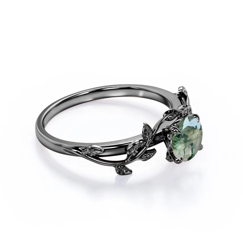 0.50 Carat Round Moss Green Agate Engagement Ring B4015