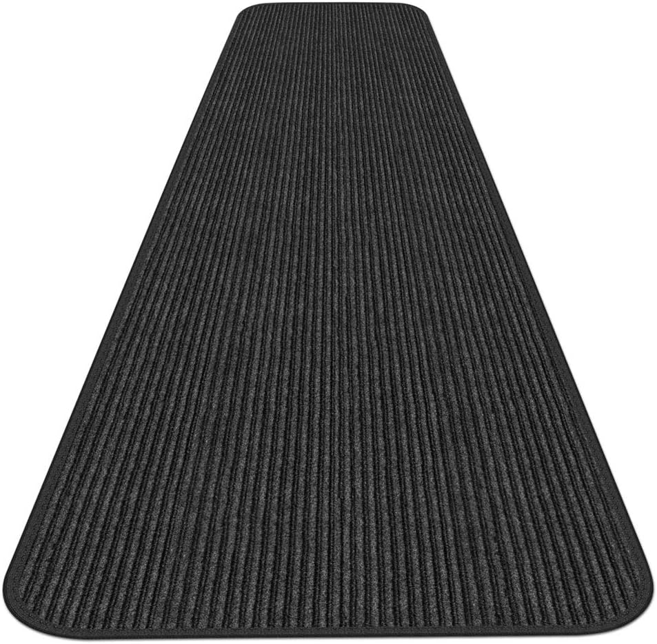 Smokey Black 3 Feet x 30 Feet Double-Ribbed Carpet Runner with Skid-Resistant Rubber Backing L612