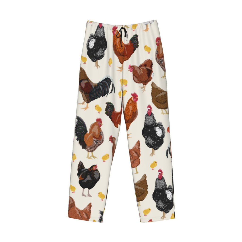 Men's Roosters And Chickens Pajama Pants with Drawstring and Pockets H565