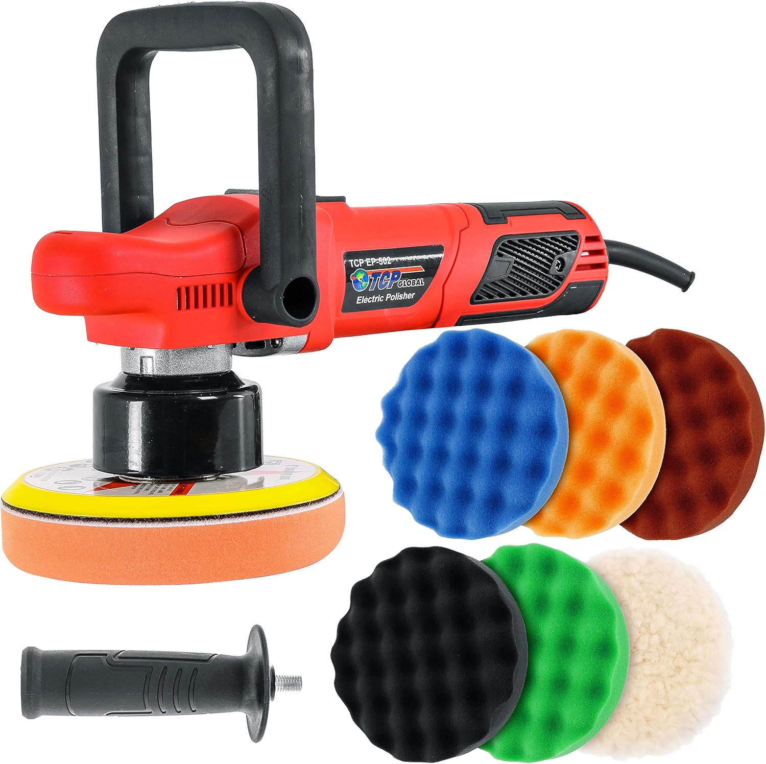 6 Pad Random Orbit Dual-Action Polisher with Waffle Foam & Wool Buffing Kit N578