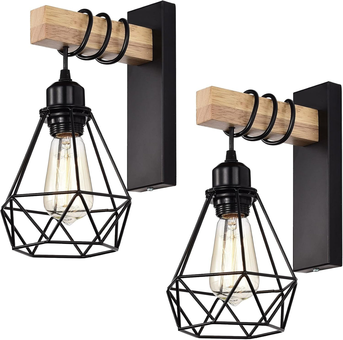 White Wood Wall Sconce 1 Light Cage Wall Lamp F10668