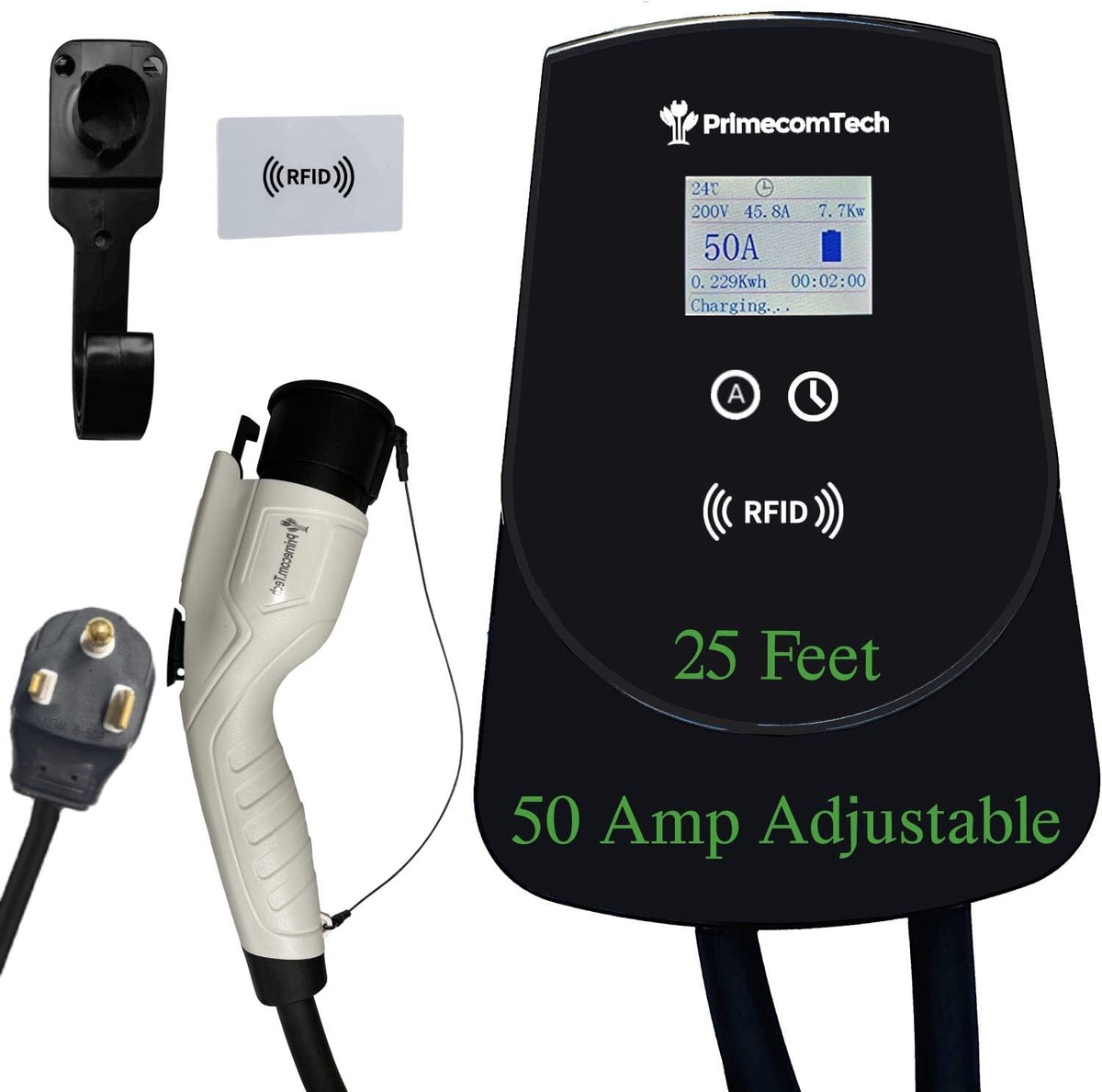 50 Amp Level-2 Smart Electric Vehicle Home Charging Station 220 Volt 30 Feet Hardwire P45427