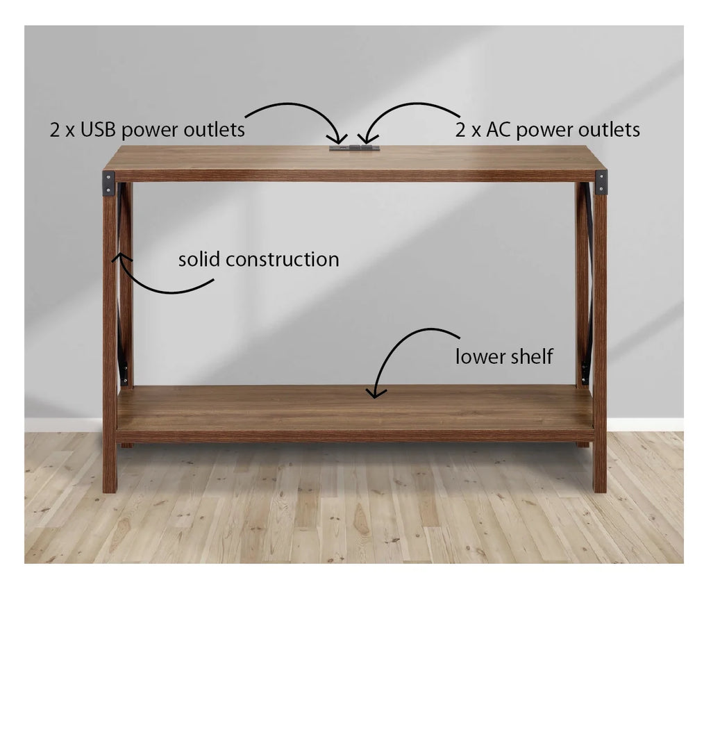 Walnut Wood Console Table with AC Power and USB Charging Ports N8943