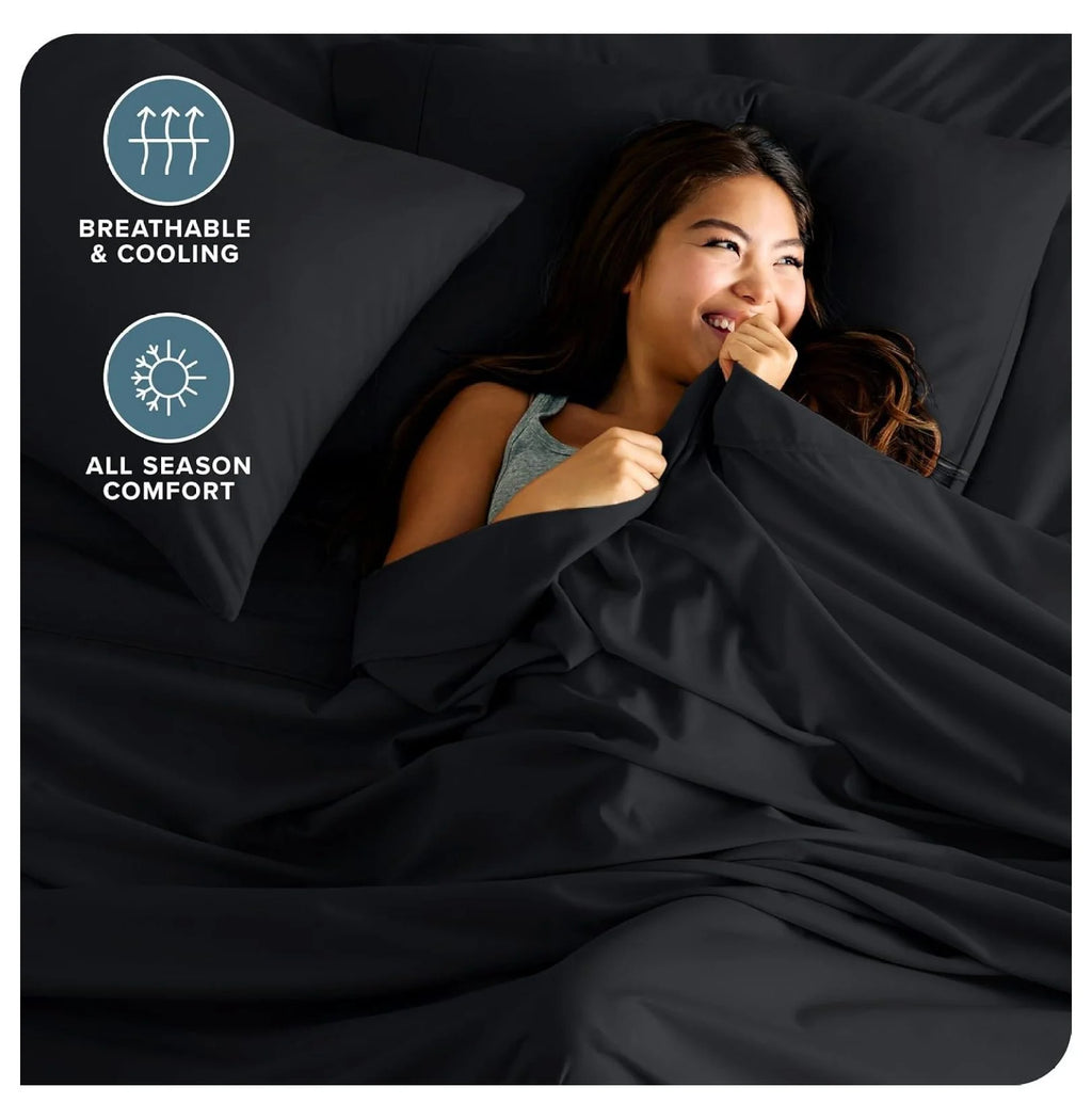 Black 4 Piece Short Queen Microfiber Sheet Set P460613