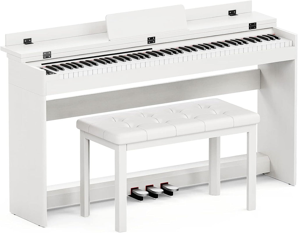 88 Key Digital Piano with Padded Bench, Music Stand, Power Adapter, 3-Pedal Board, Headphone Jack, White L93871