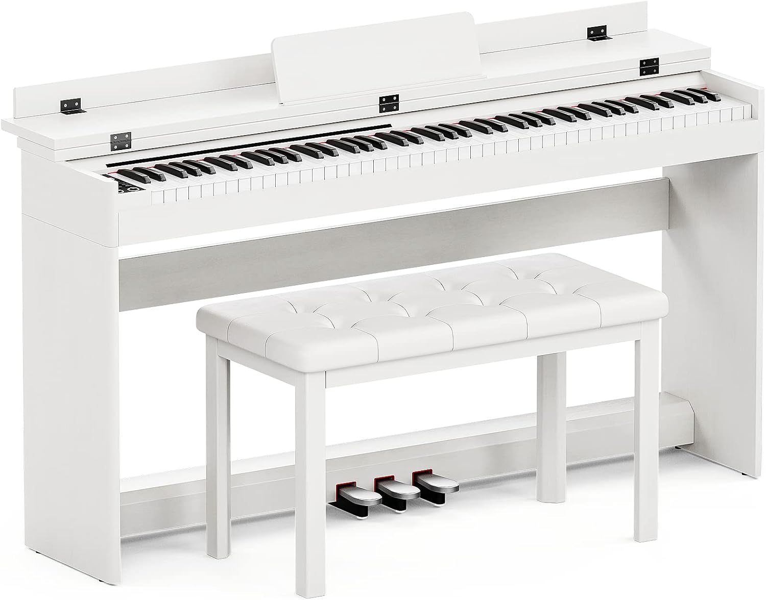 88 Key Digital Piano with Padded Bench, Music Stand, Power Adapter, 3-Pedal Board, Headphone Jack, White L93871