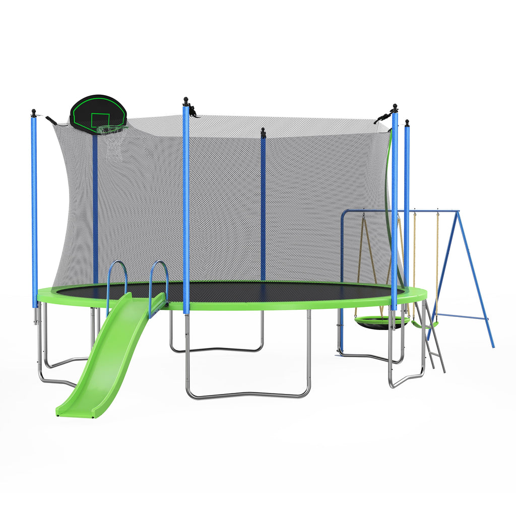 12FT Trampoline with Slide, Swings, Basketball Hoop, Ladder, Net F59779