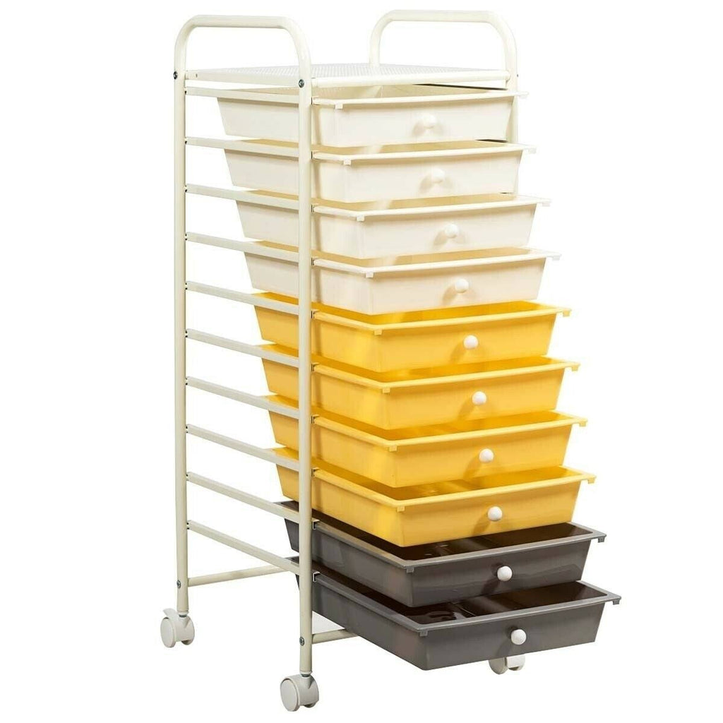 Yellow 10 Drawer Rolling Storage Cart Y408