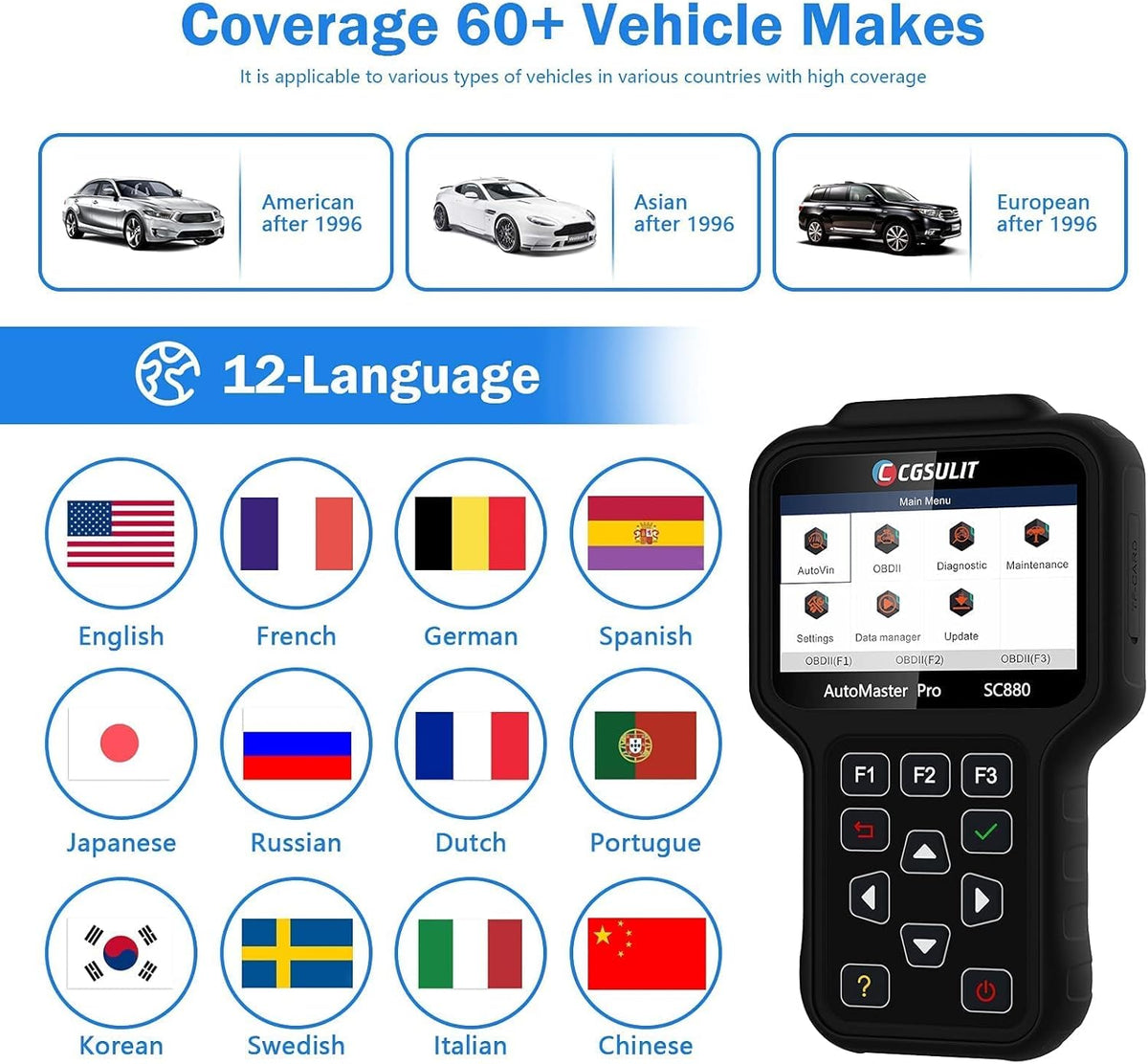OBD2 Diagnostic Scanner with EPB ABS SAS SRS Reset D58512