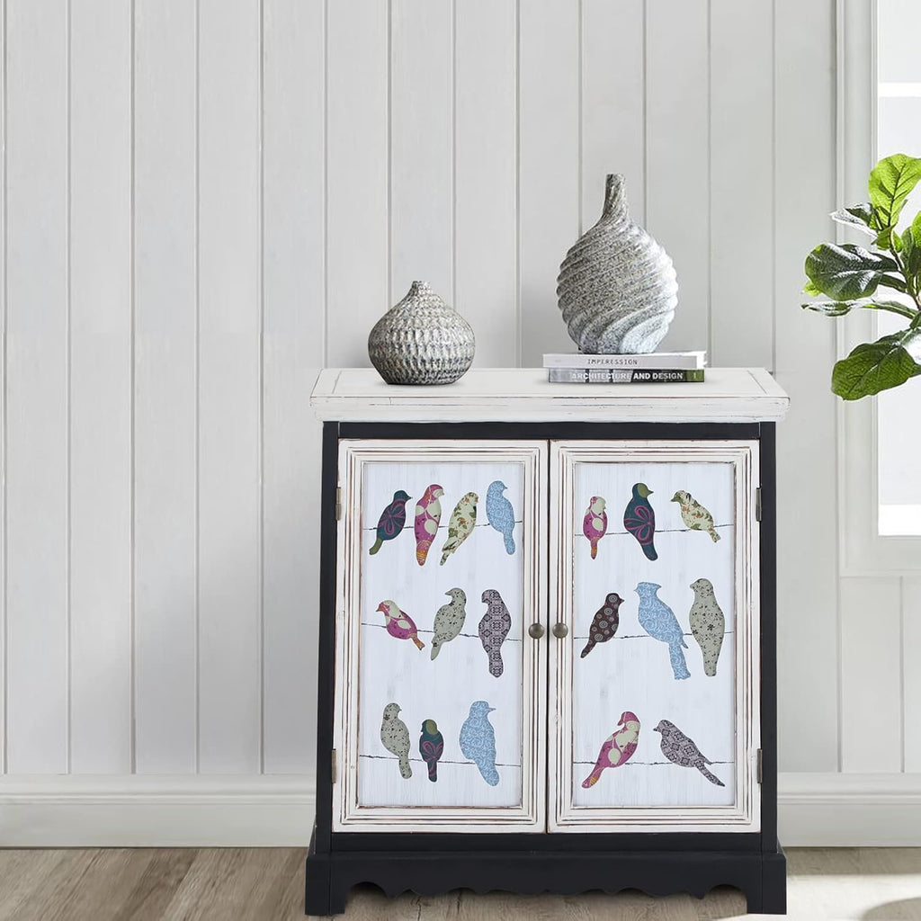 White Distressed Accent Storage Cabinet with 2 Doors Y45082