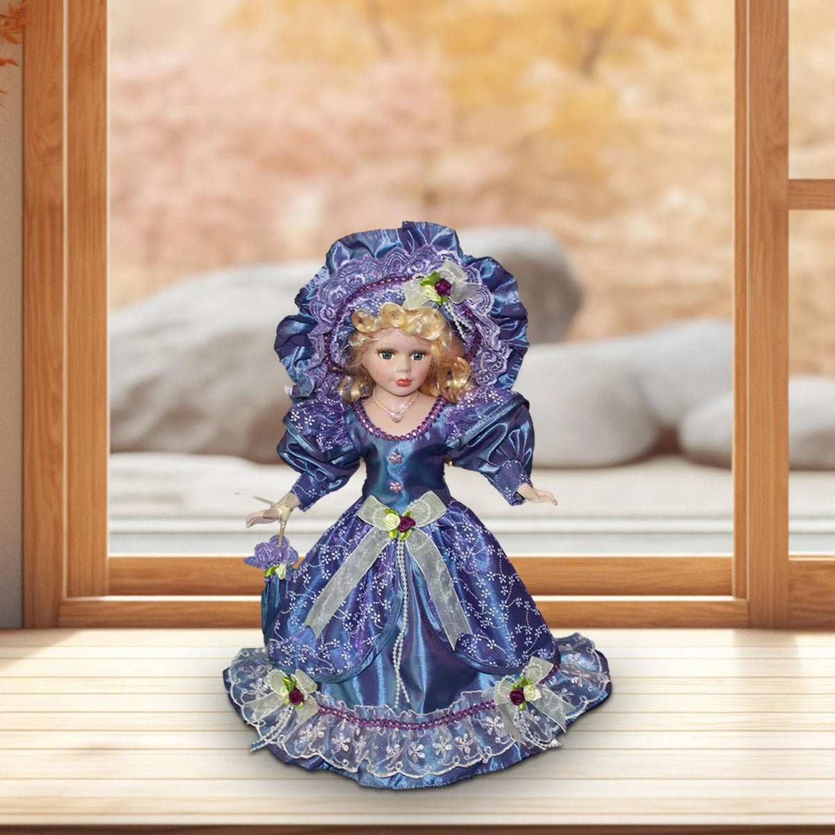 Violet Porcelain Dollhouse Lady with Dress G4082
