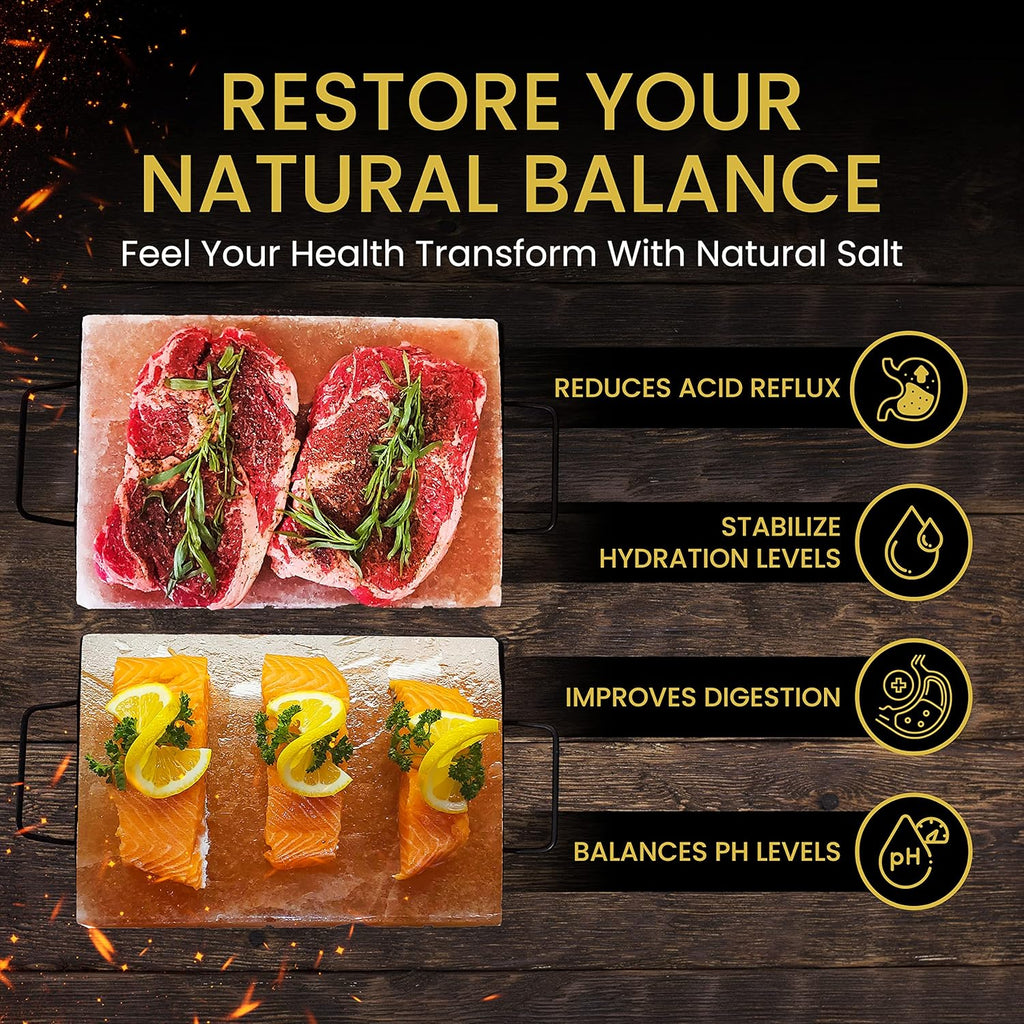 Himalayan Rock Salt Cooking Block with Metal Tray 12x8x1.5 inches 12lbs Kosher Food Grade Natural Pink Salt Pack of 2 V7005