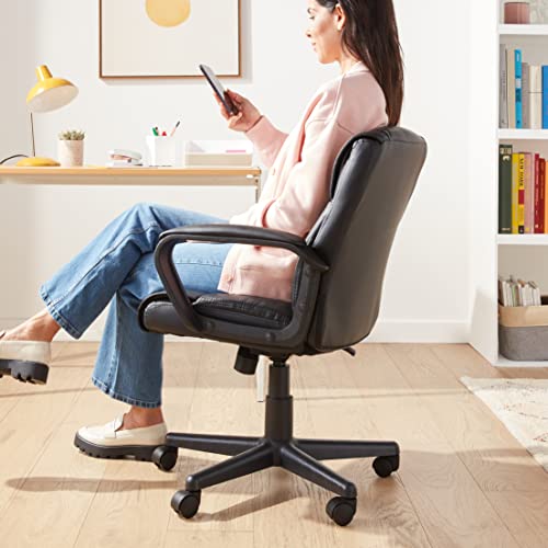 White Faux Leather Mid-Back Office Chair with Padded Armrests F615