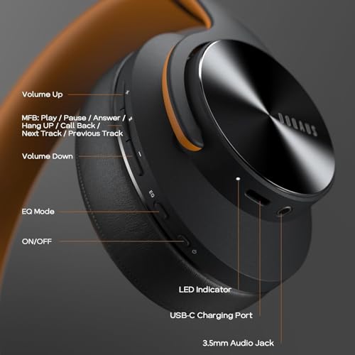 Bluetooth Headphones Over Ear, 90 Hours Playtime, Wireless, Noise Isolating, HiFi Stereo, Black F435786
