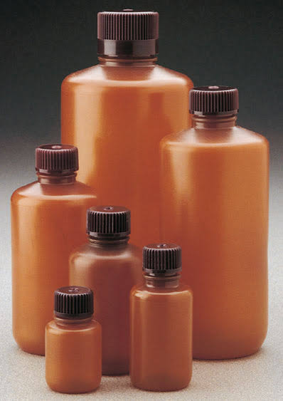 16 oz Translucent Amber HDPE Boston Round Bottle with Narrow Mouth (Case of 125) F24503
