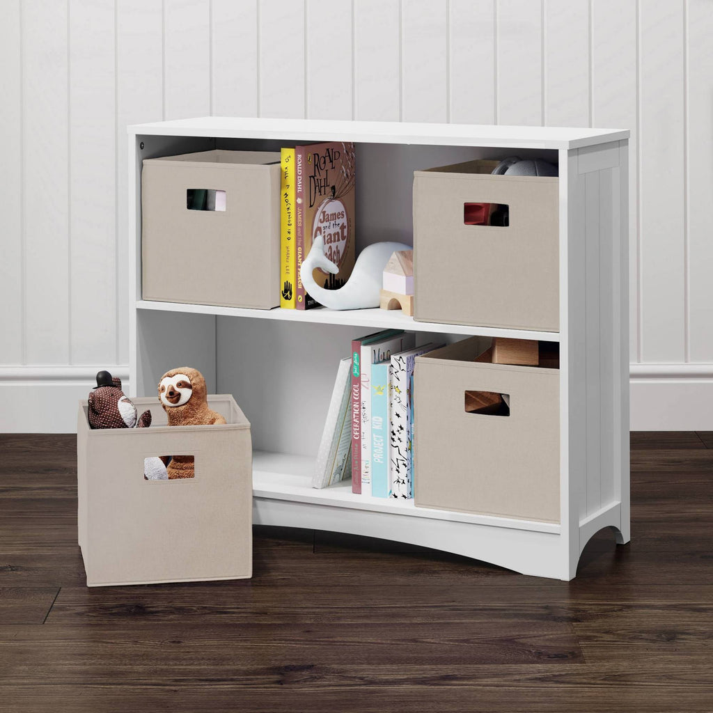 5pc Kids Bookcase Set with 4 Bins White/Beige Y743