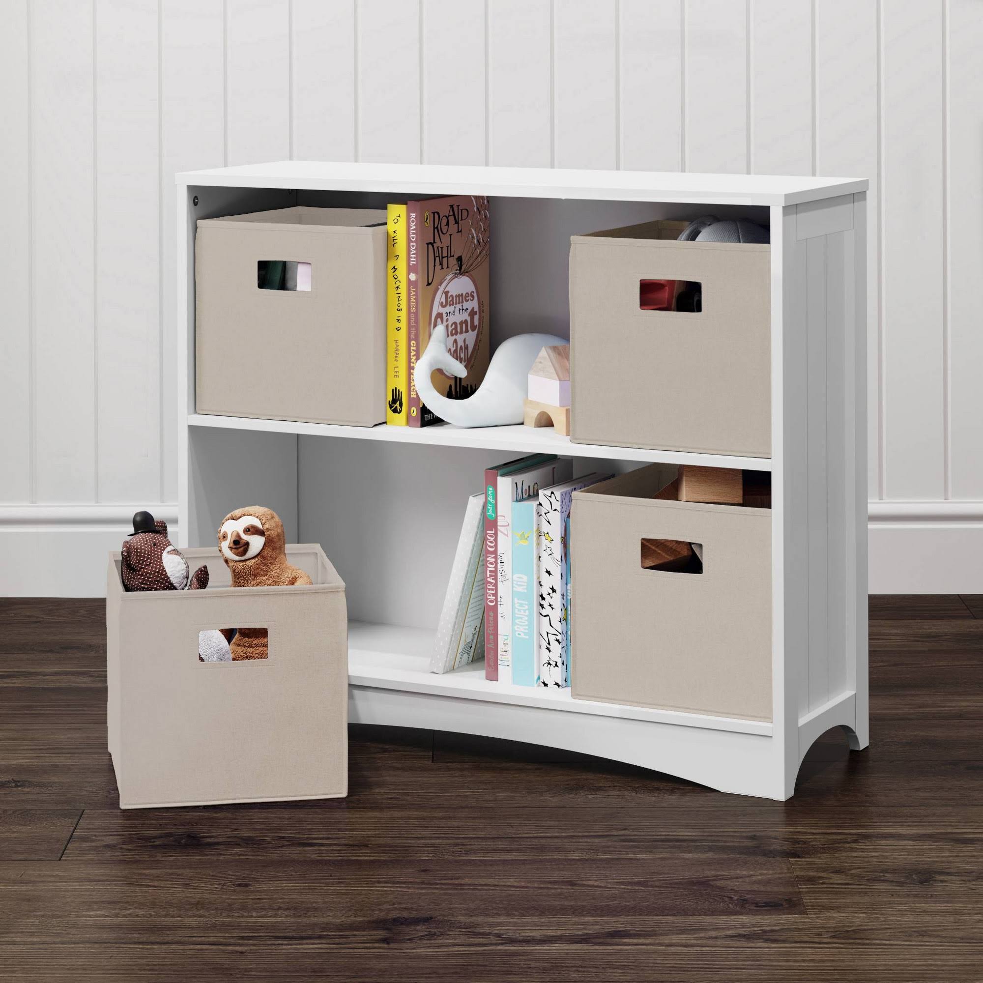 5pc Kids Bookcase Set with 4 Bins White/Beige Y743